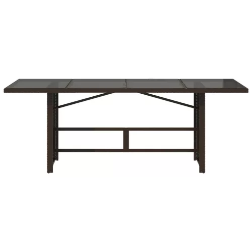  barna polyrattan üveglapos kerti asztal 190 x 80 x 74 cm