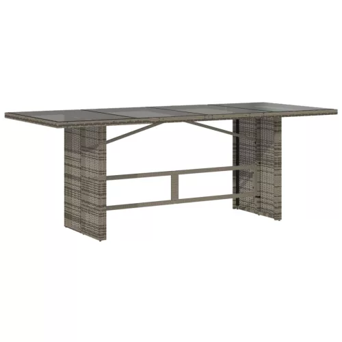  szürke polyrattan üveglapos kerti asztal 190x80x74 cm