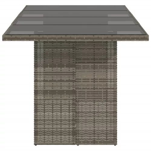  szürke polyrattan üveglapos kerti asztal 190x80x74 cm