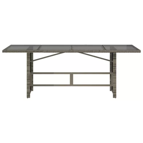  szürke polyrattan üveglapos kerti asztal 190x80x74 cm