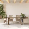  bézs polyrattan üveglapos kerti asztal 190x80x74 cm