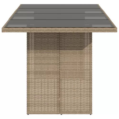  bézs polyrattan üveglapos kerti asztal 190x80x74 cm