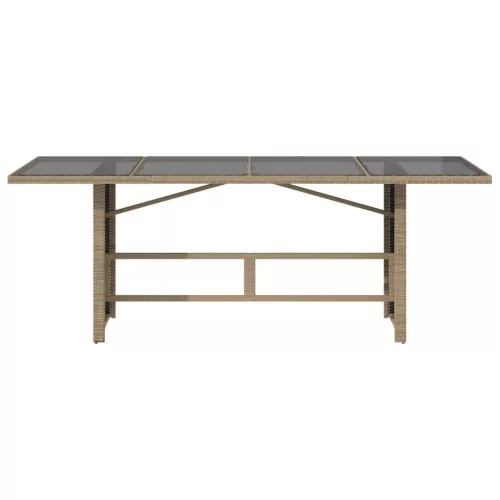  bézs polyrattan üveglapos kerti asztal 190x80x74 cm