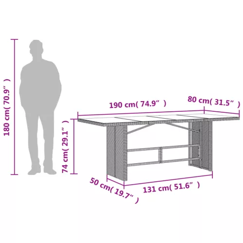  bézs polyrattan üveglapos kerti asztal 190x80x74 cm