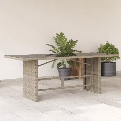  szürke polyrattan üveglapos kerti asztal 190x80x74 cm