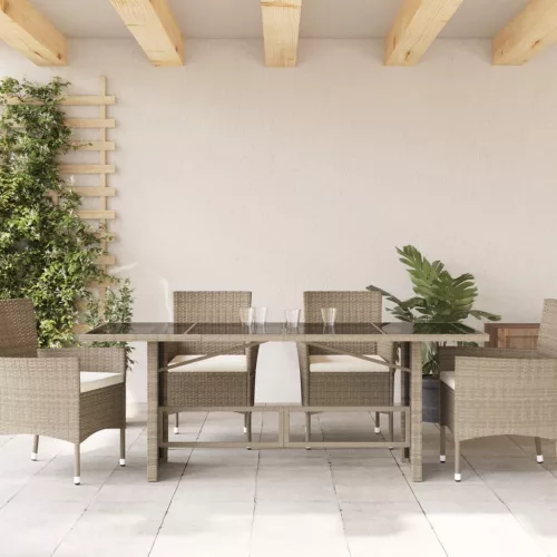  szürke polyrattan üveglapos kerti asztal 190x80x74 cm