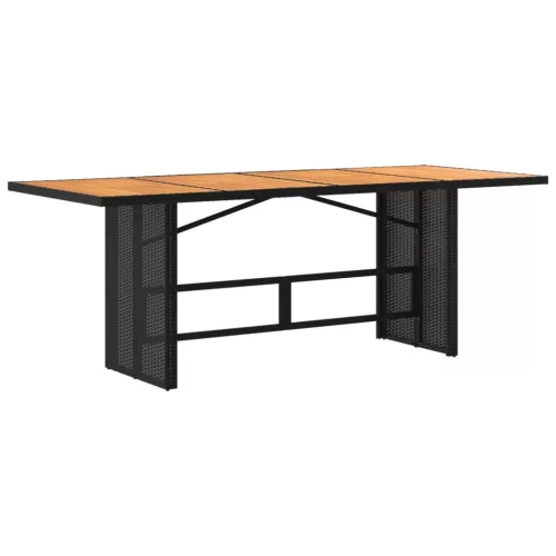  fekete polyrattan akácfa lapos kerti asztal 190 x 80 x 74 cm