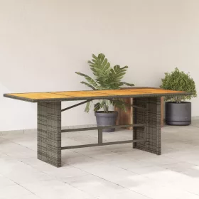    szürke polyrattan akácfa lapos kerti asztal 190 x 80 x 74 cm