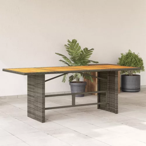 szürke polyrattan akácfa lapos kerti asztal 190 x 80 x 74 cm
