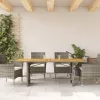  szürke polyrattan akácfa lapos kerti asztal 190 x 80 x 74 cm