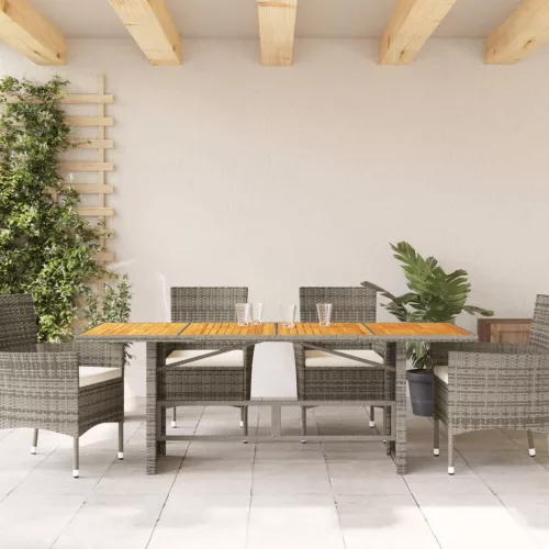  szürke polyrattan akácfa lapos kerti asztal 190 x 80 x 74 cm