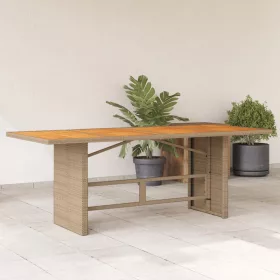    bézs polyrattan akácfa lapos kerti asztal 190 x 80 x 74 cm