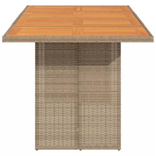  bézs polyrattan akácfa lapos kerti asztal 190 x 80 x 74 cm