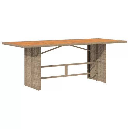  bézs polyrattan akácfa lapos kerti asztal 190 x 80 x 74 cm