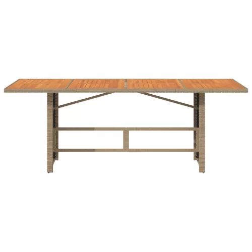  bézs polyrattan akácfa lapos kerti asztal 190 x 80 x 74 cm