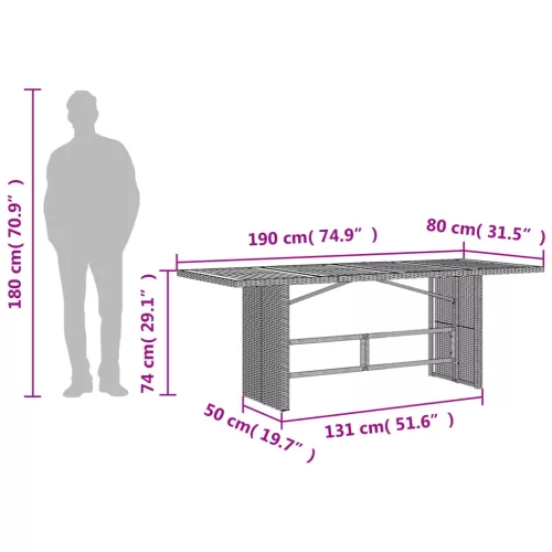  bézs polyrattan akácfa lapos kerti asztal 190 x 80 x 74 cm