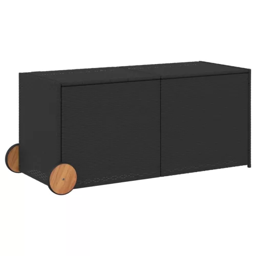  fekete polyrattan kerti tárolóláda kerekekkel 283 L