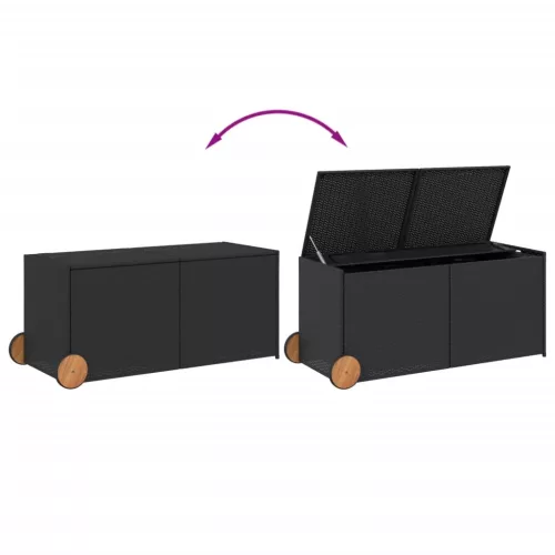  fekete polyrattan kerti tárolóláda kerekekkel 283 L
