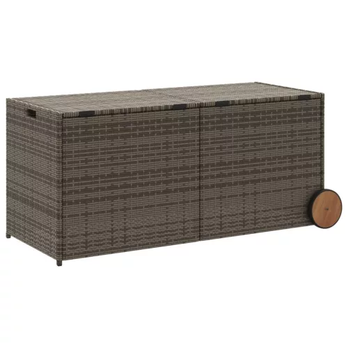  szürke polyrattan kerti tárolóláda kerekekkel 283 L