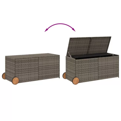  szürke polyrattan kerti tárolóláda kerekekkel 283 L
