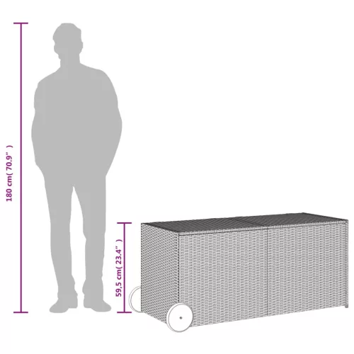  szürke polyrattan kerti tárolóláda kerekekkel 283 L