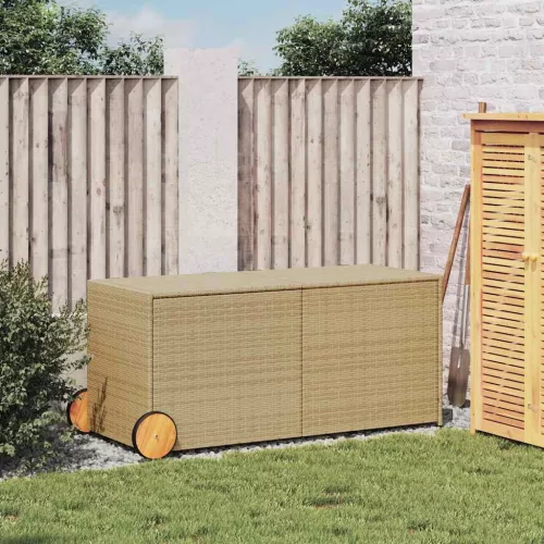  vegyes bézs polyrattan kerti tárolóláda kerekekkel 283 L