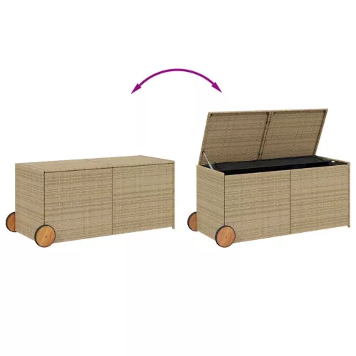  vegyes bézs polyrattan kerti tárolóláda kerekekkel 283 L