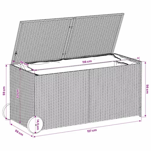  vegyes bézs polyrattan kerti tárolóláda kerekekkel 283 L