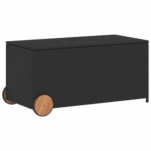  fekete polyrattan kerti tárolóláda kerekekkel 190 L