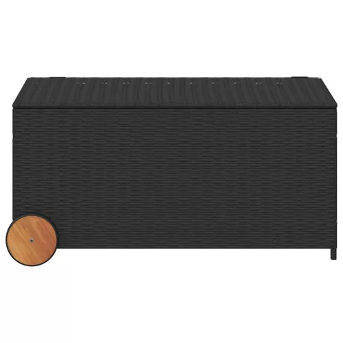  fekete polyrattan kerti tárolóláda kerekekkel 190 L