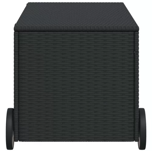  fekete polyrattan kerti tárolóláda kerekekkel 190 L