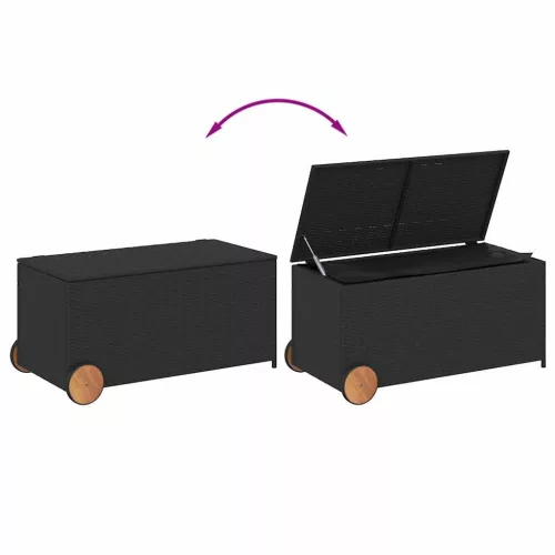  fekete polyrattan kerti tárolóláda kerekekkel 190 L