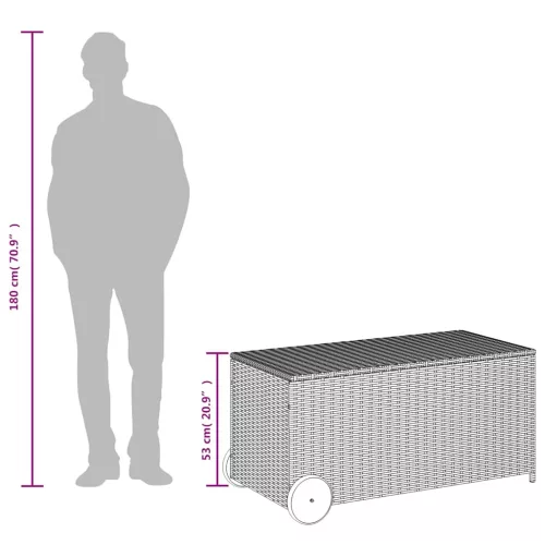  fekete polyrattan kerti tárolóláda kerekekkel 190 L