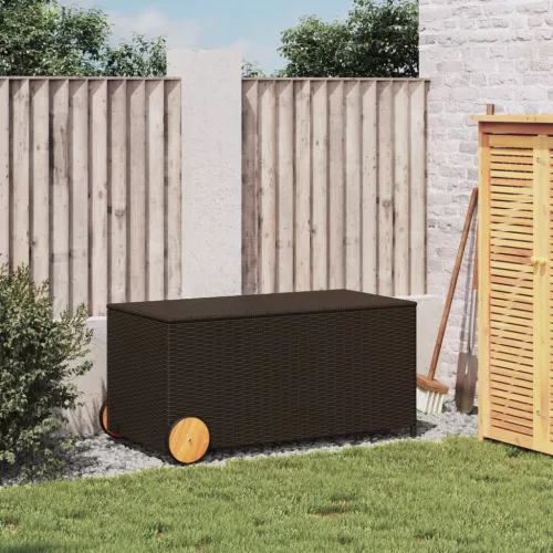  barna polyrattan kerti tárolóláda kerekekkel 190 L