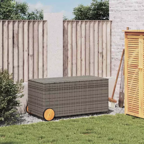  szürke polyrattan kerti tárolóláda kerekekkel 190 L