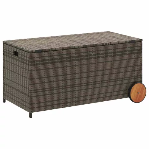  szürke polyrattan kerti tárolóláda kerekekkel 190 L