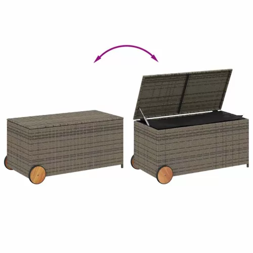  szürke polyrattan kerti tárolóláda kerekekkel 190 L