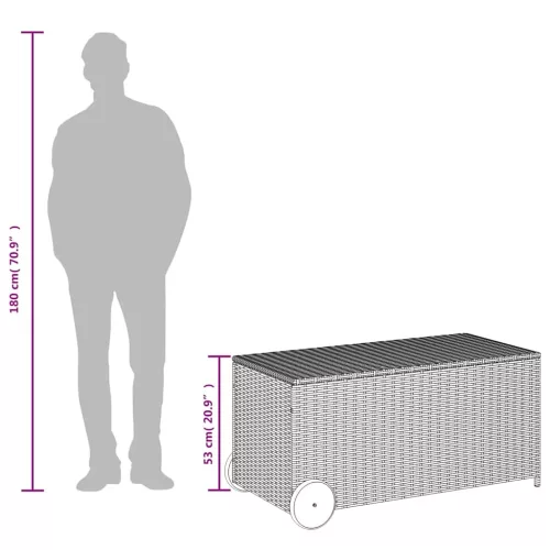  szürke polyrattan kerti tárolóláda kerekekkel 190 L