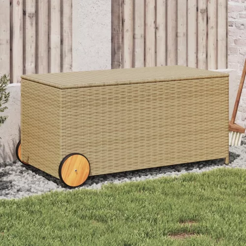  vegyes bézs polyrattan kerti tárolóláda kerekekkel 190 L