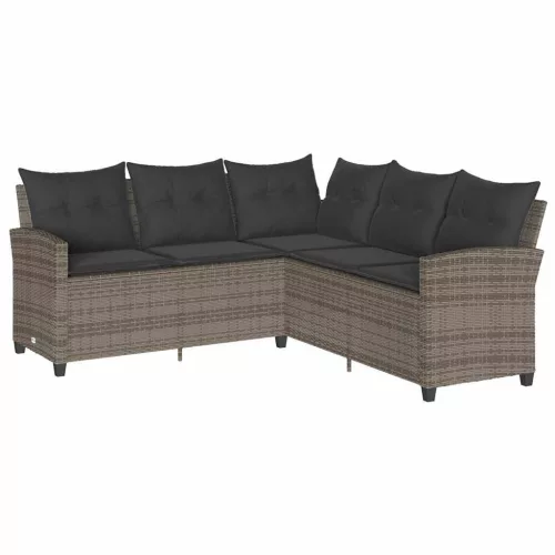  szürke polyrattan L-alakú kanapé párnákkal