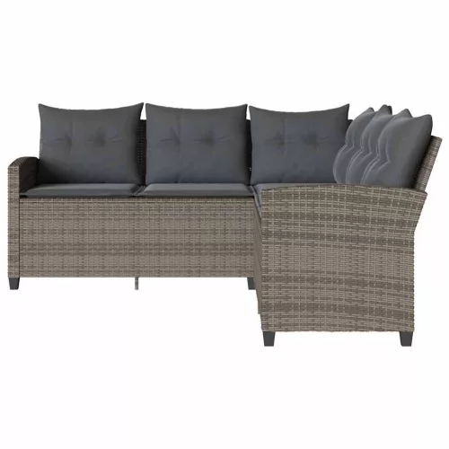  szürke polyrattan L-alakú kanapé párnákkal