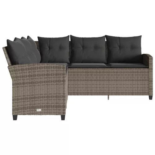  szürke polyrattan L-alakú kanapé párnákkal
