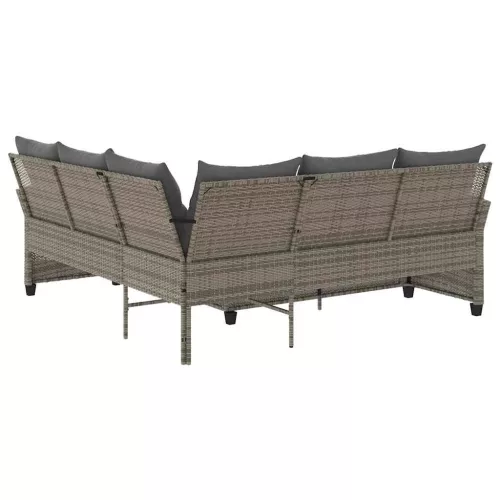  szürke polyrattan L-alakú kanapé párnákkal