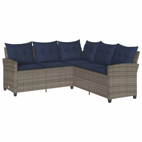  szürke polyrattan L-alakú kanapé párnákkal