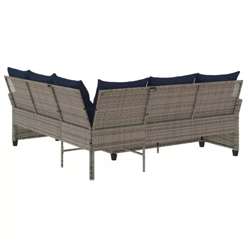  szürke polyrattan L-alakú kanapé párnákkal