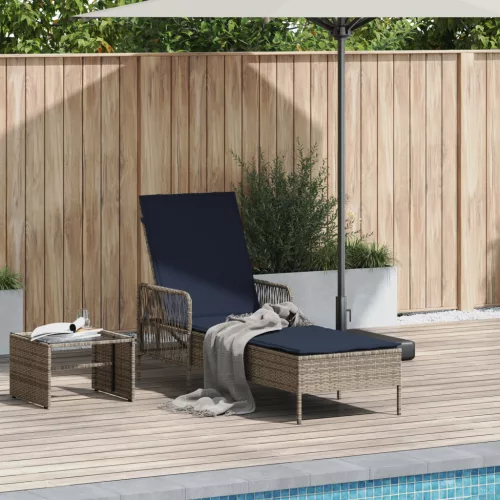  Napozóágy Szürke PE Rattan 157 x 55 x 92 cm Összecsukható