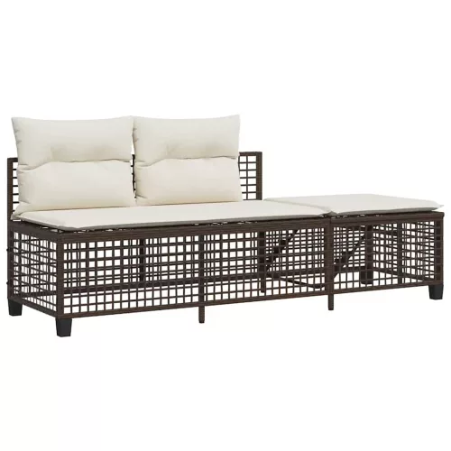  3 részes barna polyrattan kerti sarokkanapészett párnával