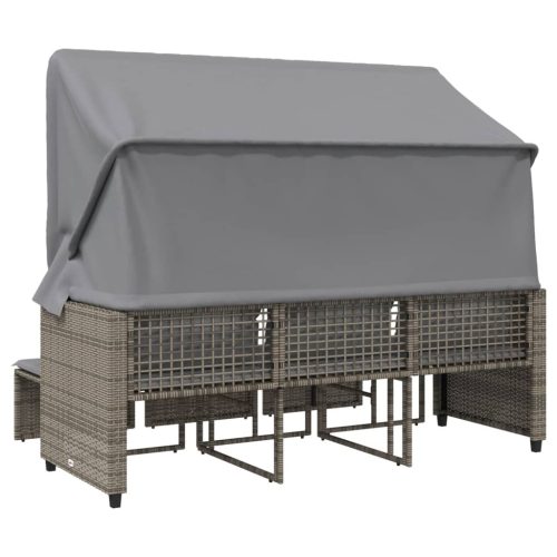  3 személyes szürke polyrattan kerti kanapé baldachinnal/székkel