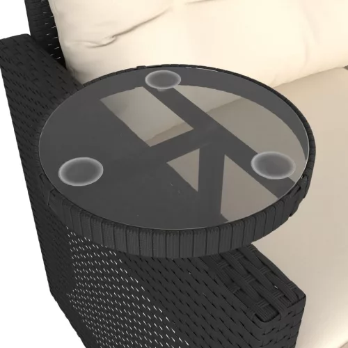  3 részes fekete polyrattan kerti ülőgarnitúra párnával