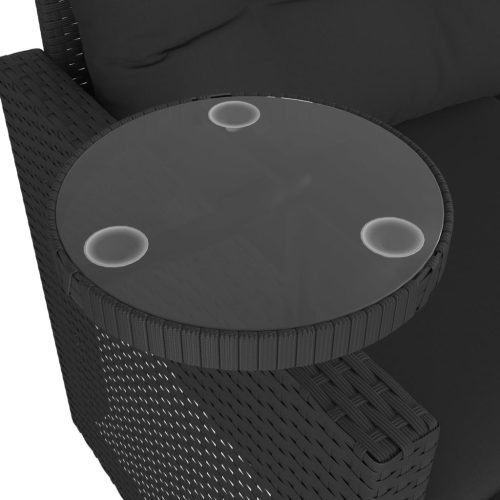  3 részes fekete polyrattan kerti ülőgarnitúra párnával